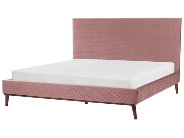 Parisänky vaaleanpunainen 180 x 200 cm sametti puujalat tikattu sälepohja retro glamour