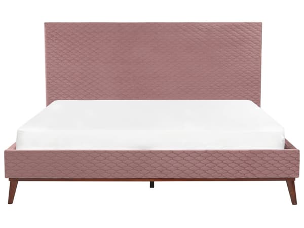 Parisänky vaaleanpunainen 180 x 200 cm sametti puujalat tikattu sälepohja retro glamour