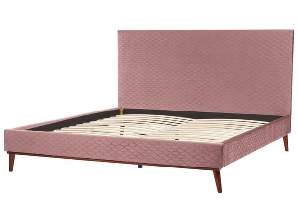 Parisänky vaaleanpunainen 180 x 200 cm sametti puujalat tikattu sälepohja retro glamour