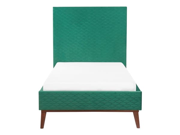 Säng 90 x 200 cm Grön Sammet Klädd Ram Quiltad