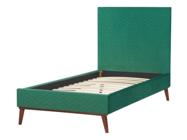 Säng 90 x 200 cm Grön Sammet Klädd Ram Quiltad