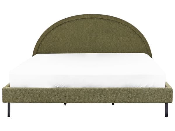 Säng Grön Boucle Polyester Tyg Dubbel 180 x 200 cm Lamellram Halvrund Sänggavel Minimalistisk Retro Design Sovrum