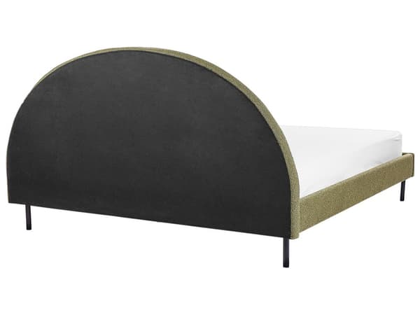 Säng Grön Boucle Polyester Tyg Dubbel 180 x 200 cm Lamellram Halvrund Sänggavel Minimalistisk Retro Design Sovrum