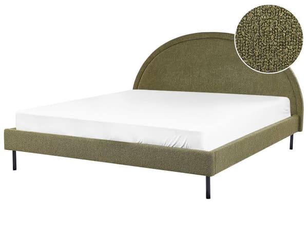 Säng Grön Boucle Polyester Tyg Dubbel 180 x 200 cm Lamellram Halvrund Sänggavel Minimalistisk Retro Design Sovrum