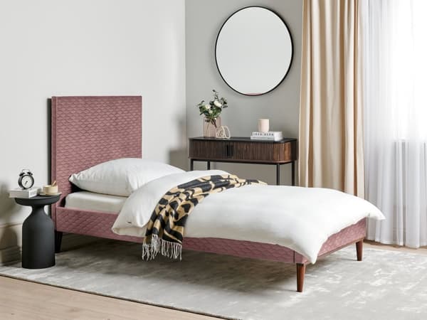 Seng Rosa Fløyel 90 x 200 cm Sengegavl Komfortabel Elegant Moderne Skandinavisk Soverom