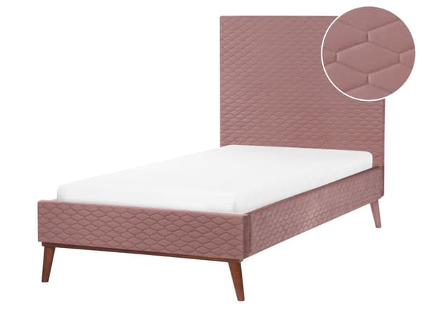 Seng Rosa Fløyel 90 x 200 cm Sengegavl Komfortabel Elegant Moderne Skandinavisk Soverom