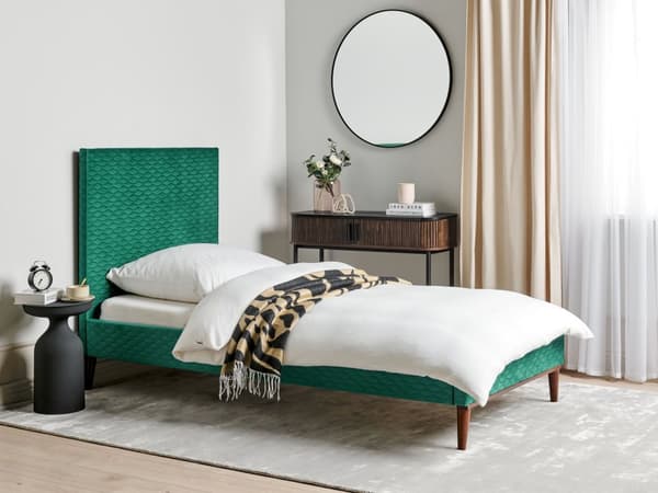 Seng Grønn Fløyel 90 x 200 cm Sengegavl Komfortabel Elegant Moderne Skandinavisk Soverom
