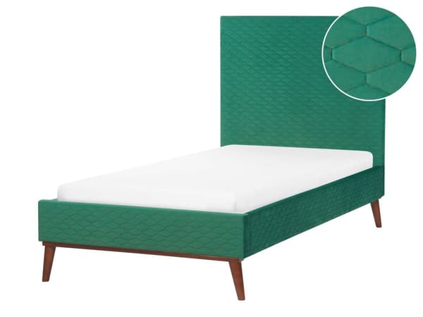 Seng Grønn Fløyel 90 x 200 cm Sengegavl Komfortabel Elegant Moderne Skandinavisk Soverom