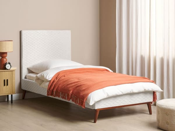 Seng Off-white Fløyel 90 x 200 cm Sengegavl Komfortabel Elegant Moderne Skandinavisk Soverom