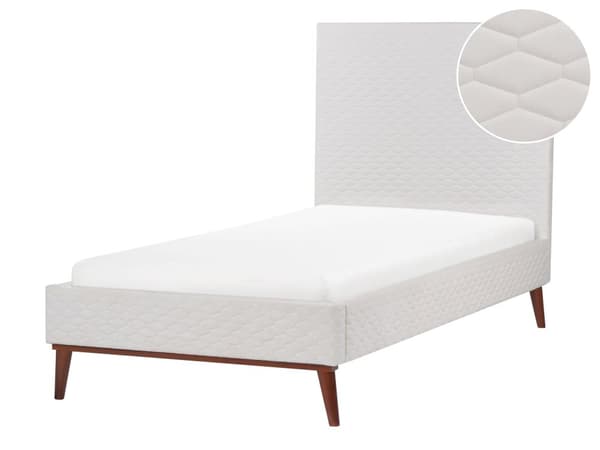 Seng Off-white Fløyel 90 x 200 cm Sengegavl Komfortabel Elegant Moderne Skandinavisk Soverom