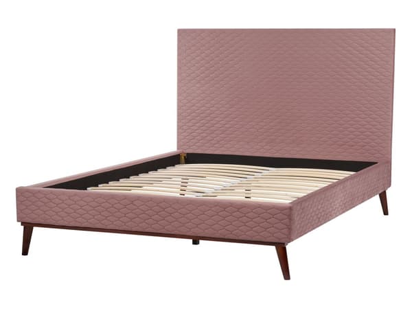 Seng Rosa Fløyel 140 x 200 cm Sengegavl Komfortabel Elegant Moderne Skandinavisk Soverom