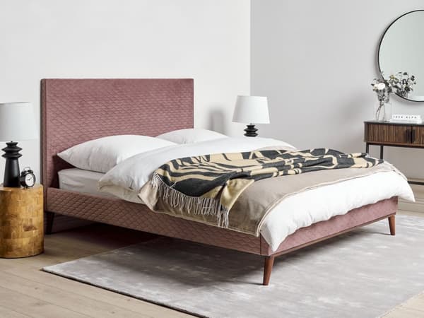 Seng Rosa Fløyel 140 x 200 cm Sengegavl Komfortabel Elegant Moderne Skandinavisk Soverom