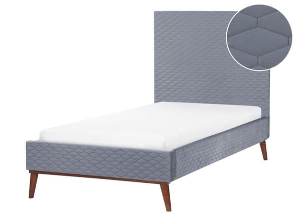 Seng Grå Fløyel 90 x 200 cm Sengegavl Komfortabel Elegant Moderne Skandinavisk Soverom
