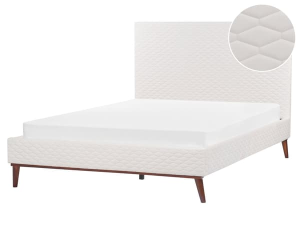 Seng Hvid Velour 140 x 200 cm Moderne Trekvart Seng Høj Sengegavl Halvandenmandsseng Minimalistisk Design