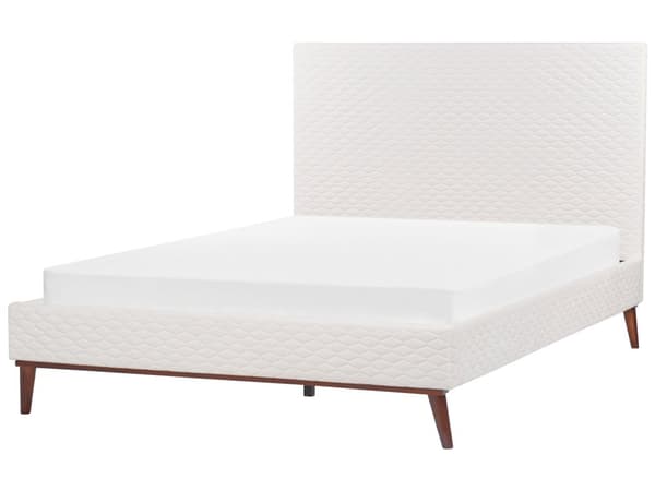Seng Hvid Velour 160 x 200 cm Moderne Dobbeltseng Høj Sengegavl To Mands Seng Minimalistisk Design