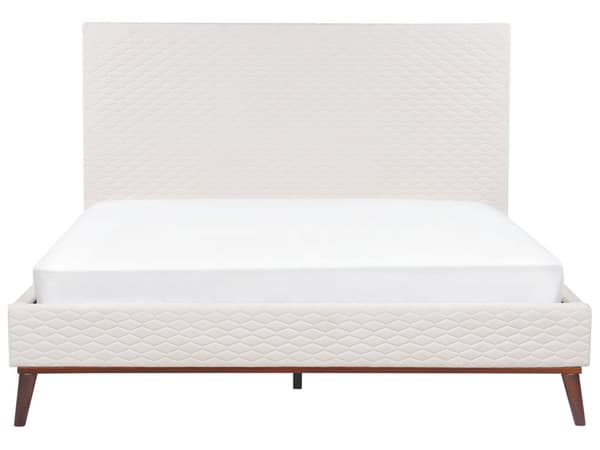 Seng Hvid Velour 160 x 200 cm Moderne Dobbeltseng Høj Sengegavl To Mands Seng Minimalistisk Design