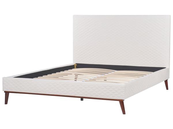 Seng Hvid Velour 160 x 200 cm Moderne Dobbeltseng Høj Sengegavl To Mands Seng Minimalistisk Design