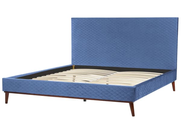 Seng Blå Velour 180 x 200 cm Moderne Dobbeltseng Høj Sengegavl To Mands Seng Minimalistisk Design