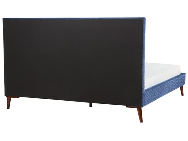 Seng Blå Velour 180 x 200 cm Moderne Dobbeltseng Høj Sengegavl To Mands Seng Minimalistisk Design