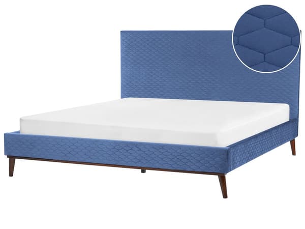 Seng Blå Velour 180 x 200 cm Moderne Dobbeltseng Høj Sengegavl To Mands Seng Minimalistisk Design