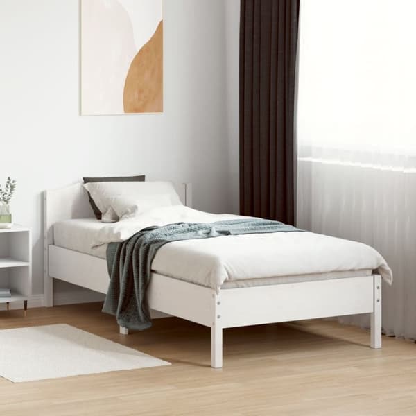 vidaXL Sängynrunko ilman patjaa valkoinen 90x190 cm täysi mänty