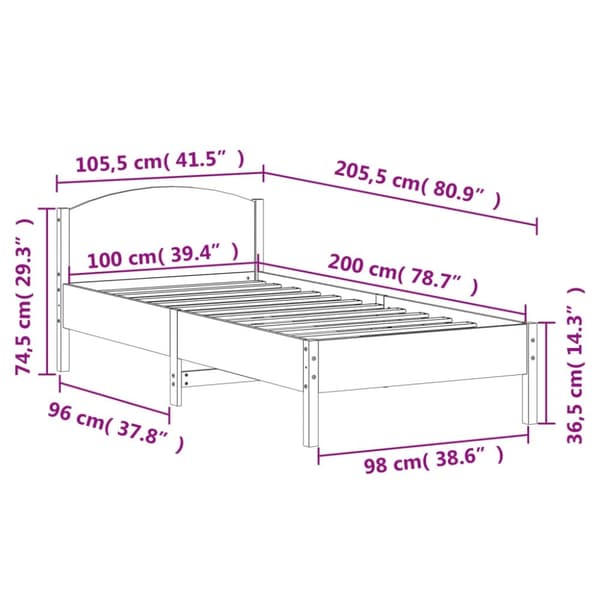vidaXL Sengeramme uten madrass 100x200 cm heltre furu