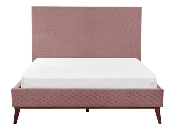 Dobbeltseng pink 140 x 200 cm fløjlspolstring quiltet gummitræsben lamelbund double glamour stil