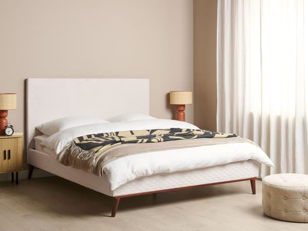 Säng 160 x 200 cm Off-White Sammet Klädd Ram Quiltad