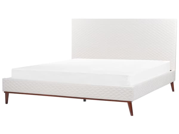 Säng 180 x 200 cm Off-White Sammet Klädd Ram Quiltad