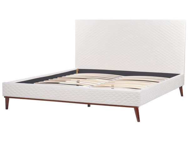 Säng 180 x 200 cm Off-White Sammet Klädd Ram Quiltad