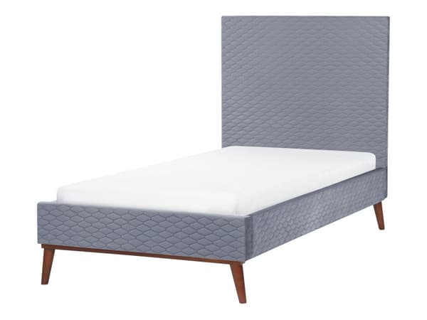 Säng 90 x 200 cm Grå Sammet Klädd Ram Quiltad