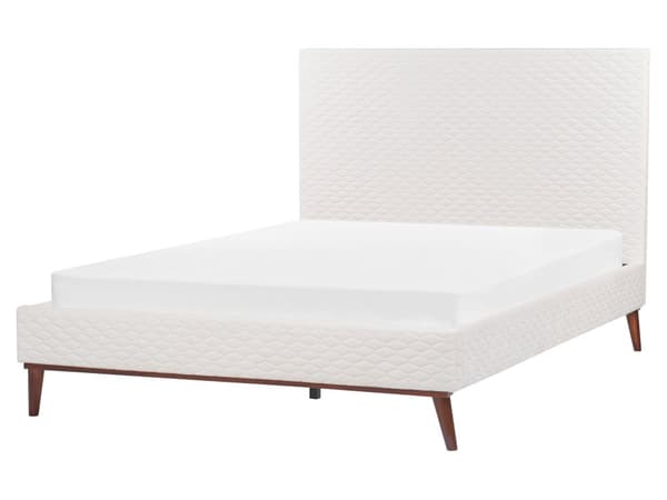 Säng 140 x 200 cm Off-White Sammet Klädd Ram Quiltad