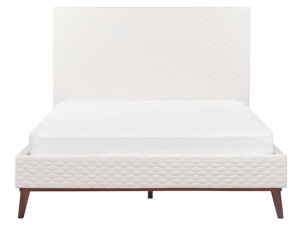Säng 140 x 200 cm Off-White Sammet Klädd Ram Quiltad