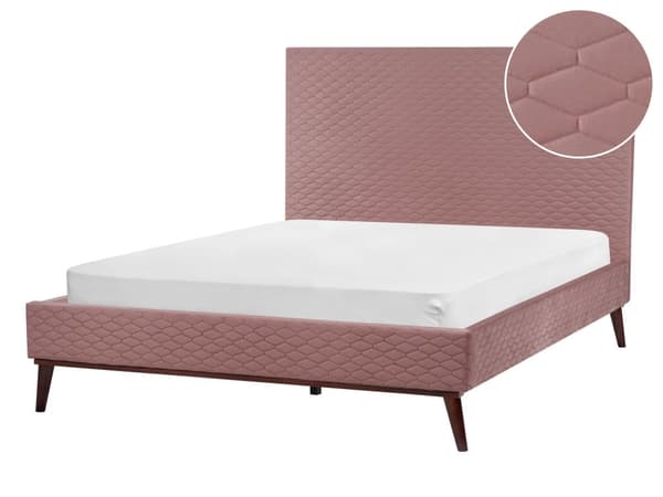 Säng 140 x 200 cm Rosa Sammet Klädd Ram Quiltad