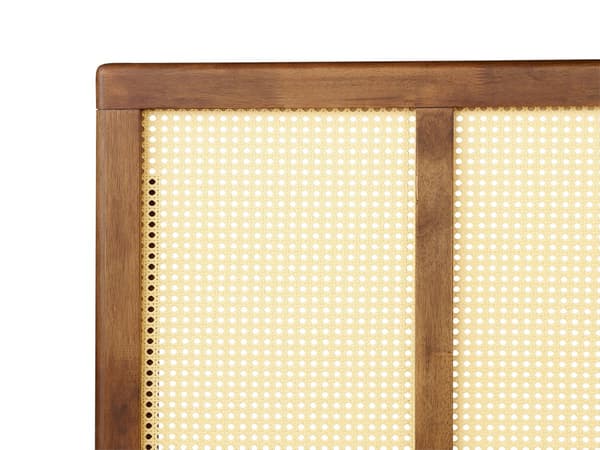 Sänky vaalea kumipuu 140 x 200 cm LED-valot rottinki sängynpääty rustiikkinen minimalistinen tyyli