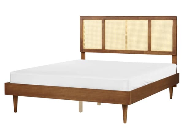 Seng lyst gummitre 160 x 200 cm Dekorativ sengegavl Flettverk Lamellbunn Rustikk stil Dobbeltseng Sengeramme Soverom