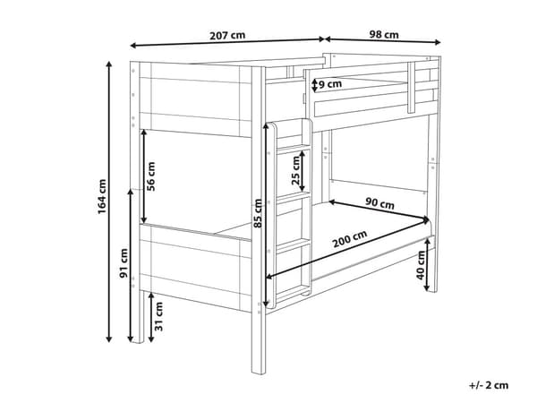 Køjeseng Grå Gummitræ Enkeltseng Størrelse 90 x 200 cm Høj Køjeseng Soveværelse Børn Stige Lameller