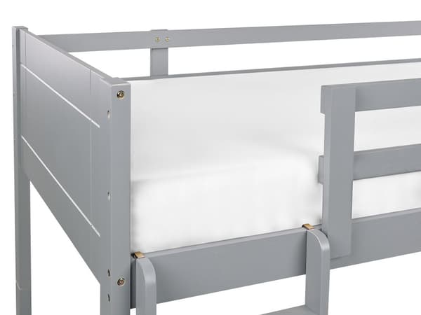 Køjeseng Grå Gummitræ Enkeltseng Størrelse 90 x 200 cm Høj Køjeseng Soveværelse Børn Stige Lameller