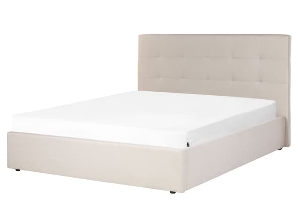 Seng med oppbevaring Beige Stoff Polyester 160 x 200 cm Sengegavl Oppbevaringsfunksjon Moderne design Soverom Dobbeltseng