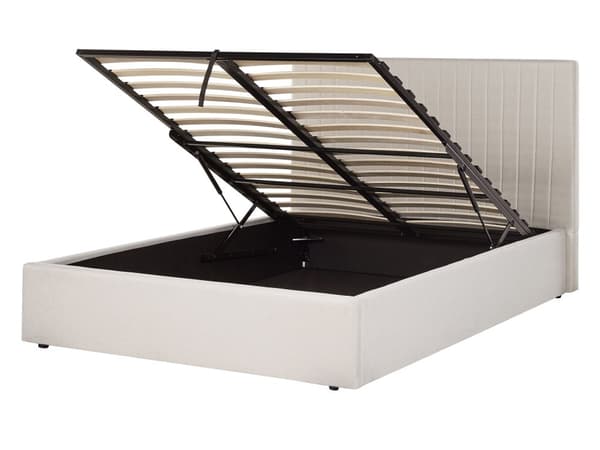 Seng med oppbevaring Beige Stoff Polyester 140 x 200 cm Sengegavl Oppbevaringsfunksjon Moderne design Soverom Dobbeltseng