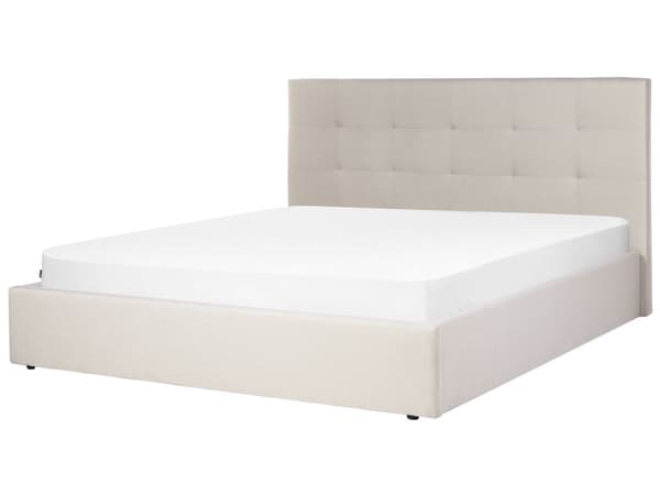Seng med oppbevaring Beige Stoff Polyester 180 x 200 cm Sengegavl Oppbevaringsfunksjon Moderne design Soverom Dobbeltseng