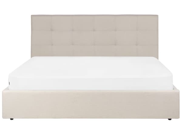 Seng med oppbevaring Beige Stoff Polyester 180 x 200 cm Sengegavl Oppbevaringsfunksjon Moderne design Soverom Dobbeltseng
