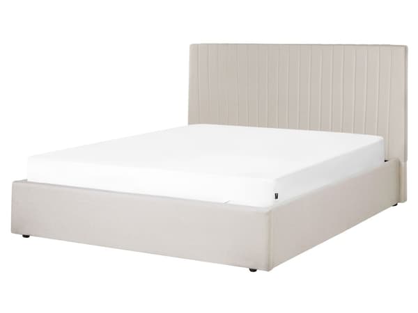 Seng med oppbevaring Beige Stoff Polyester 160 x 200 cm Sengegavl Oppbevaringsfunksjon Moderne design Soverom Dobbeltseng