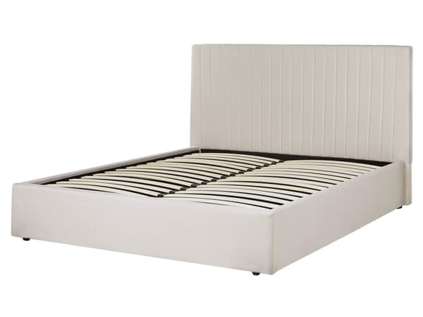 Seng med oppbevaring Beige Stoff Polyester 160 x 200 cm Sengegavl Oppbevaringsfunksjon Moderne design Soverom Dobbeltseng
