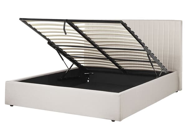 Seng med oppbevaring Beige Stoff Polyester 160 x 200 cm Sengegavl Oppbevaringsfunksjon Moderne design Soverom Dobbeltseng