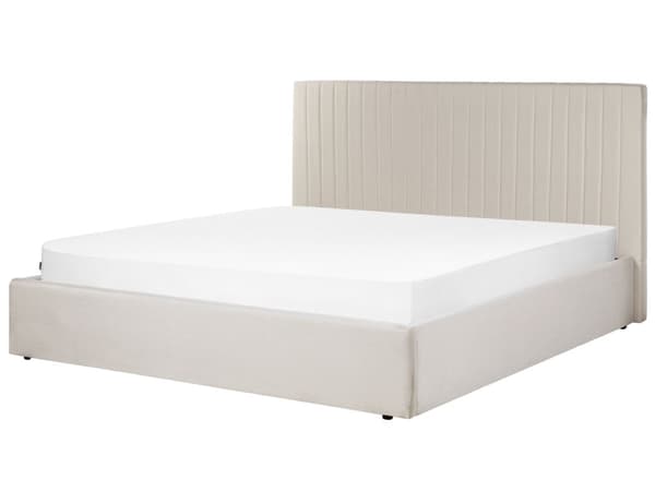 Seng Beige Polyester 180 x 200 cm Moderne To Mands Seng med Opbevaring Blød Sengegavl Dobbeltseng Sengeramme Retro Design