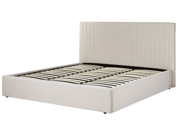 Seng Beige Polyester 180 x 200 cm Moderne To Mands Seng med Opbevaring Blød Sengegavl Dobbeltseng Sengeramme Retro Design