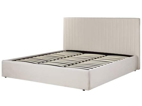 Seng Beige Polyester 180 x 200 cm Moderne To Mands Seng med Opbevaring Blød Sengegavl Dobbeltseng Sengeramme Retro Design