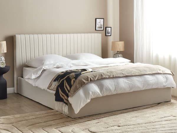 Seng Beige Polyester 180 x 200 cm Moderne To Mands Seng med Opbevaring Blød Sengegavl Dobbeltseng Sengeramme Retro Design