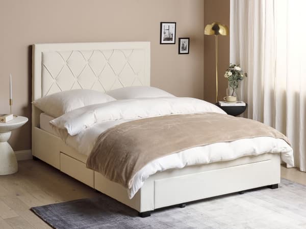 Velourseng Beige Velour 140 x 200 cm Moderne Trekvart Seng med Opbevaring Blød Sengegavl Halvandenmands 3 kvart Seng med Skuffer Under Design